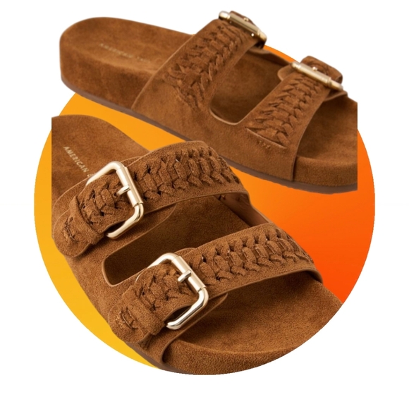 New! AEO Suede-Look Cognac Slides | Trending Fall 2025 Size 8 - Picture 5 of 7